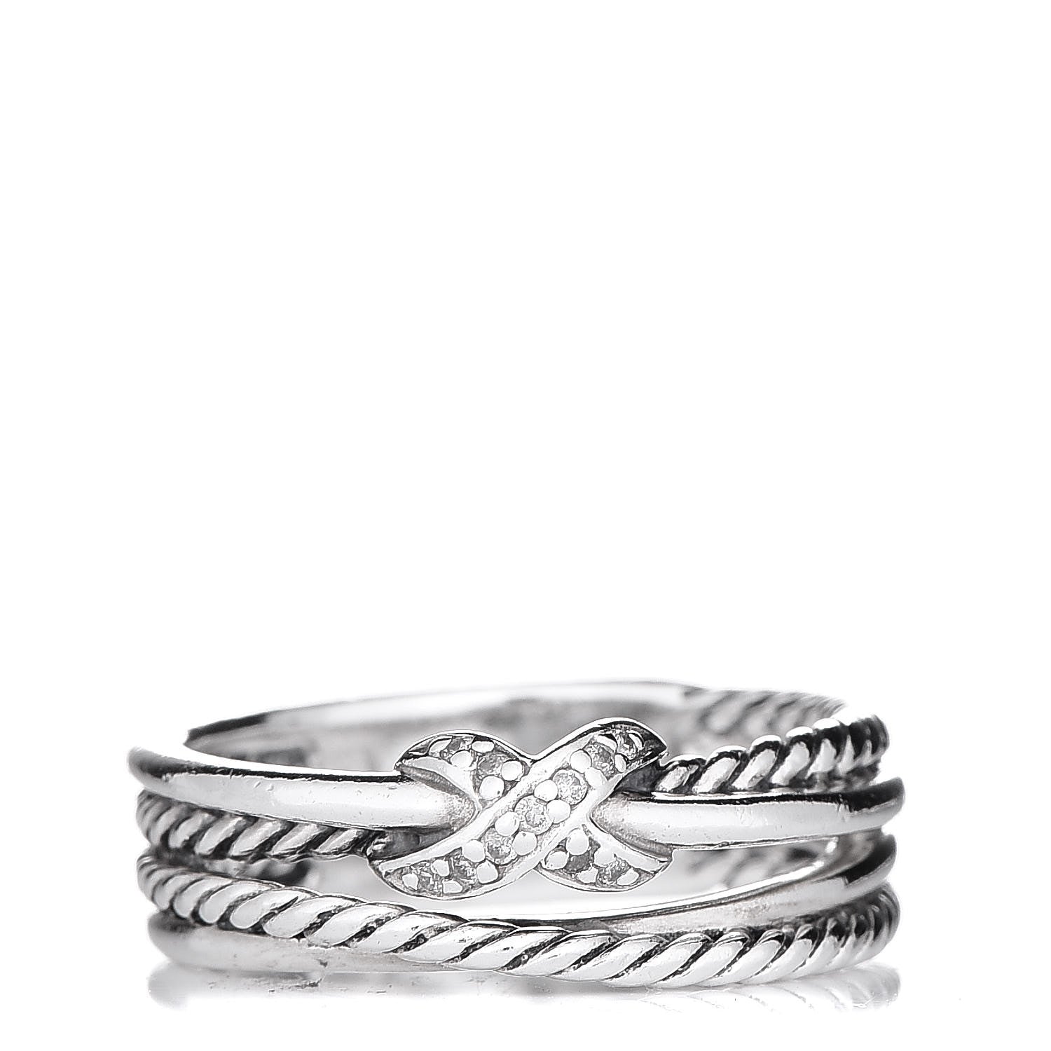 David Yurman Sterling Silver Diamond X Crossover Ring 52 6 1 of 5