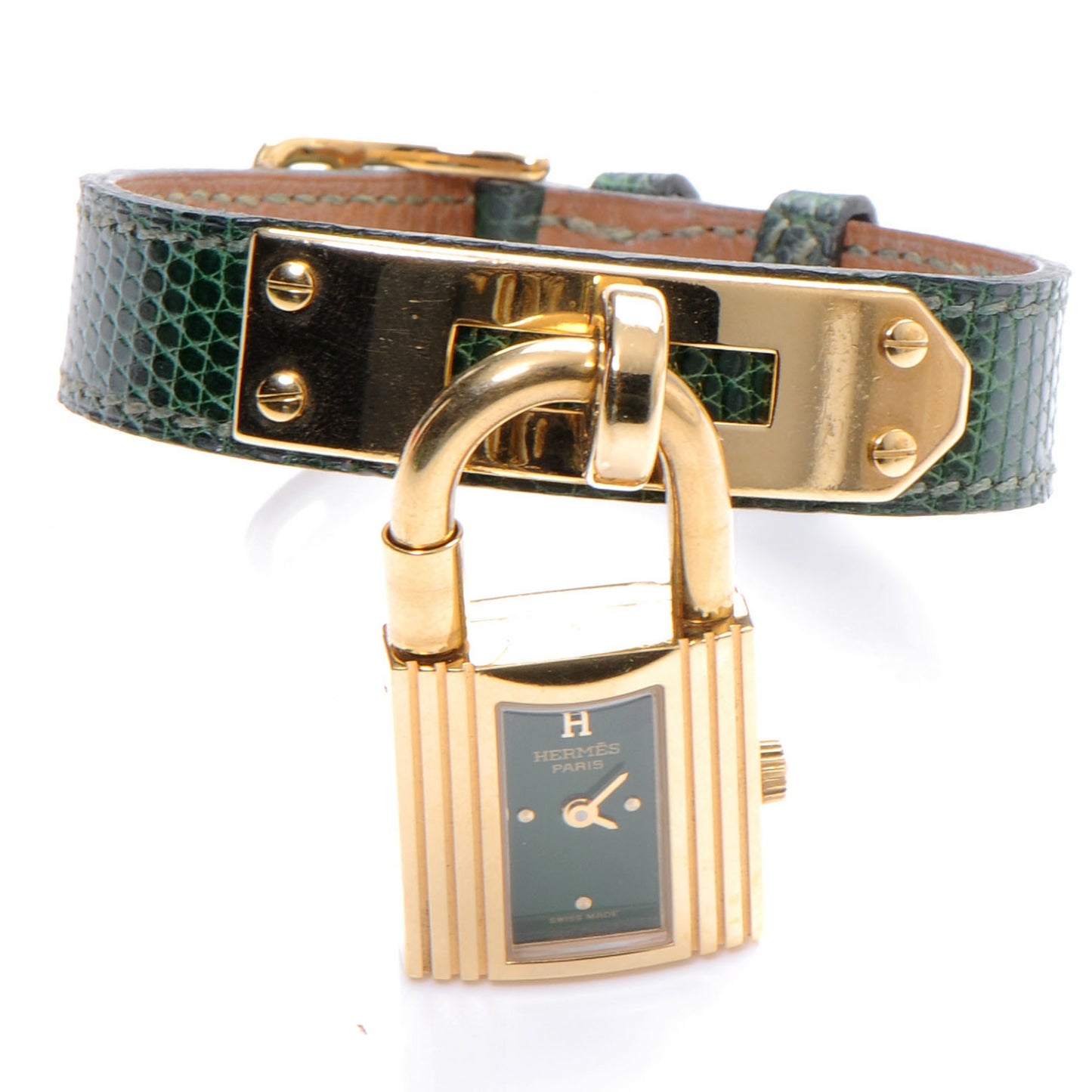 Stainless Steel Lizard 20mm Kelly Cadena Quartz Watch Vert Fonce