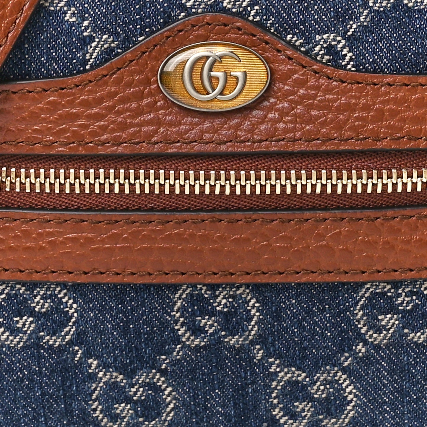 New Denim GG Monogram Dollar Calfskin Mini Ophidia Shoulder Bag Blue Tea Cuir Epilog