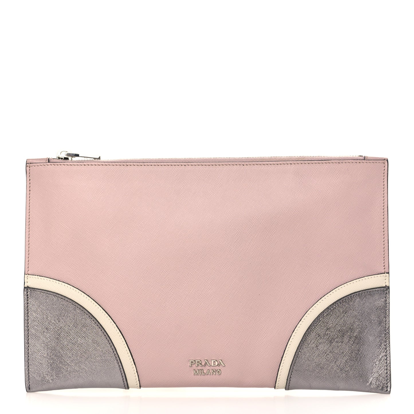 Metallic Saffiano Hand Strap Clutch Pink Silver