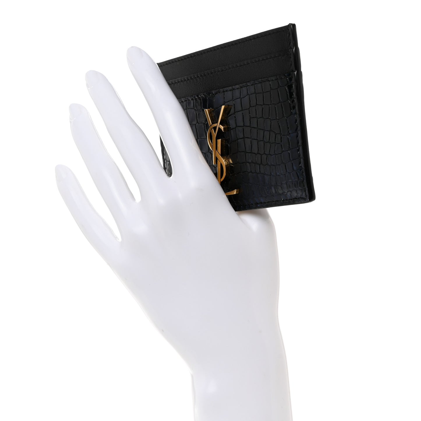 Calfskin Crocodile Embossed Monogram Credit Card Case Blue