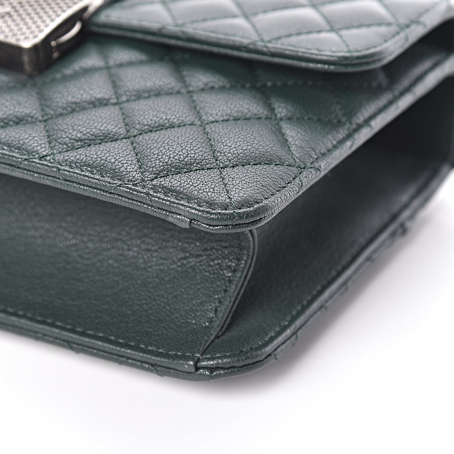 Goatskin Quilted Small CC University Top Handle Flap Dark Green