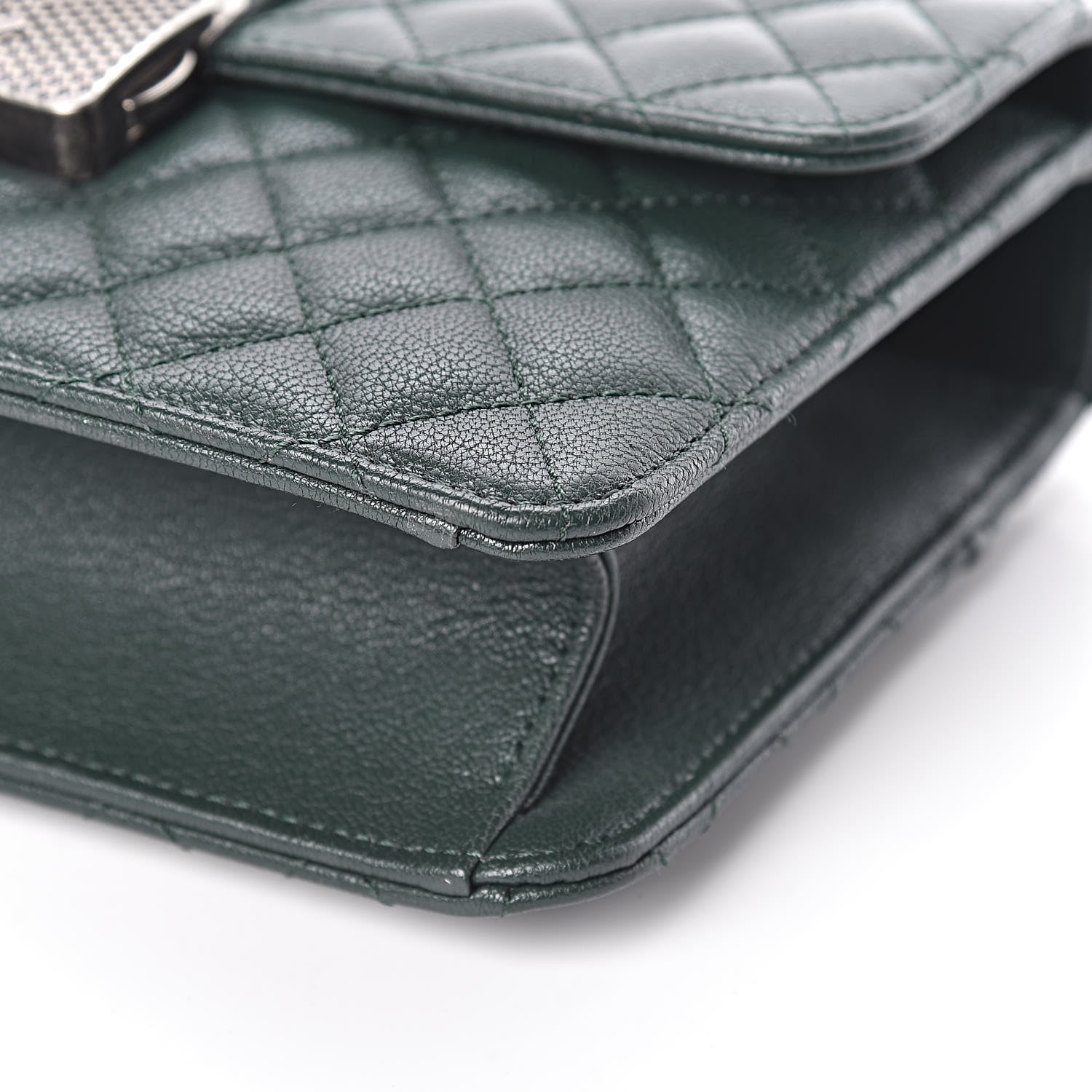 Chanel Goatskin Quilted Small CC University Top Handle Flap Dark Green 6 of 10