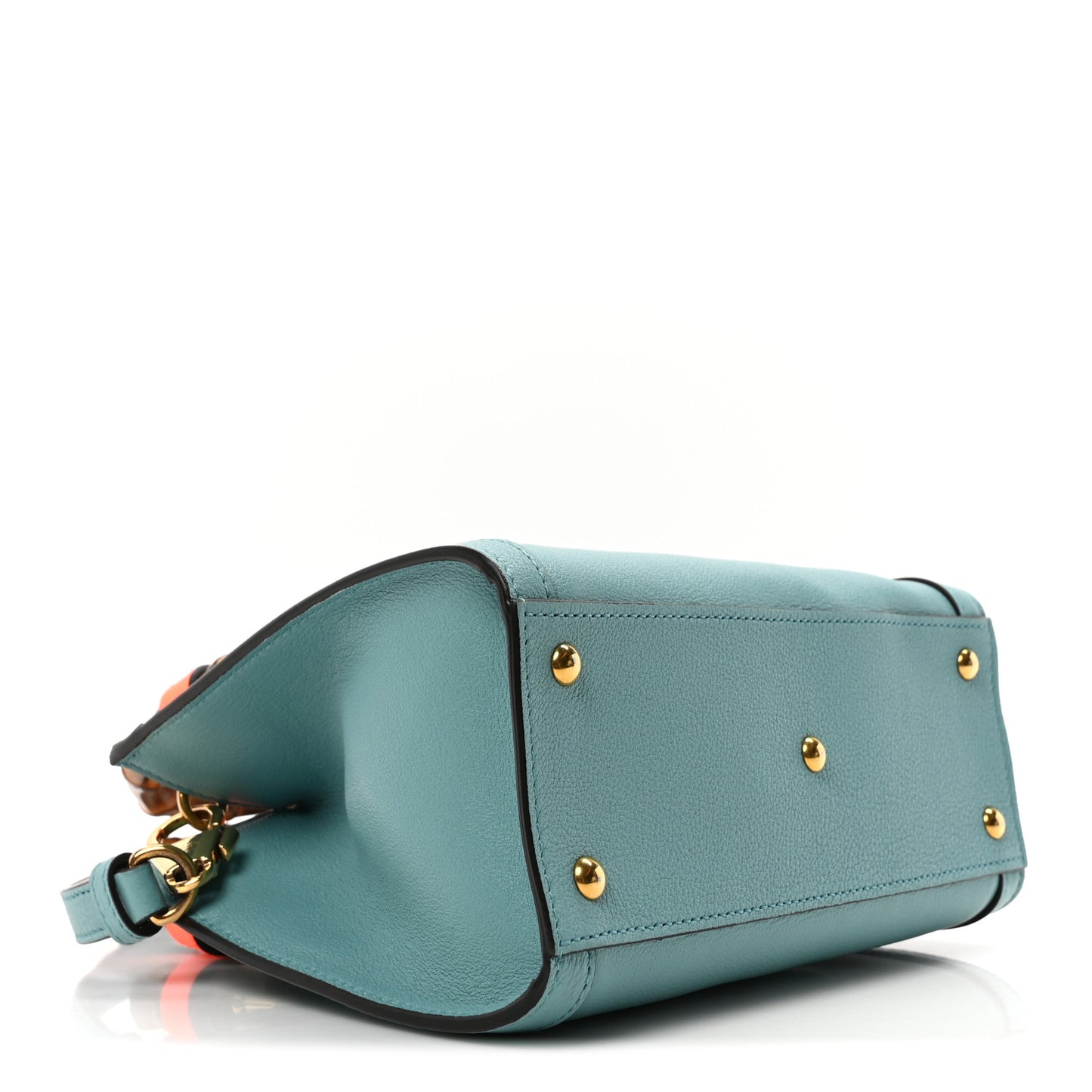 Textured Dollar Calfskin Web Mini Diana Tote Bag Dusty Azure Deep Orange