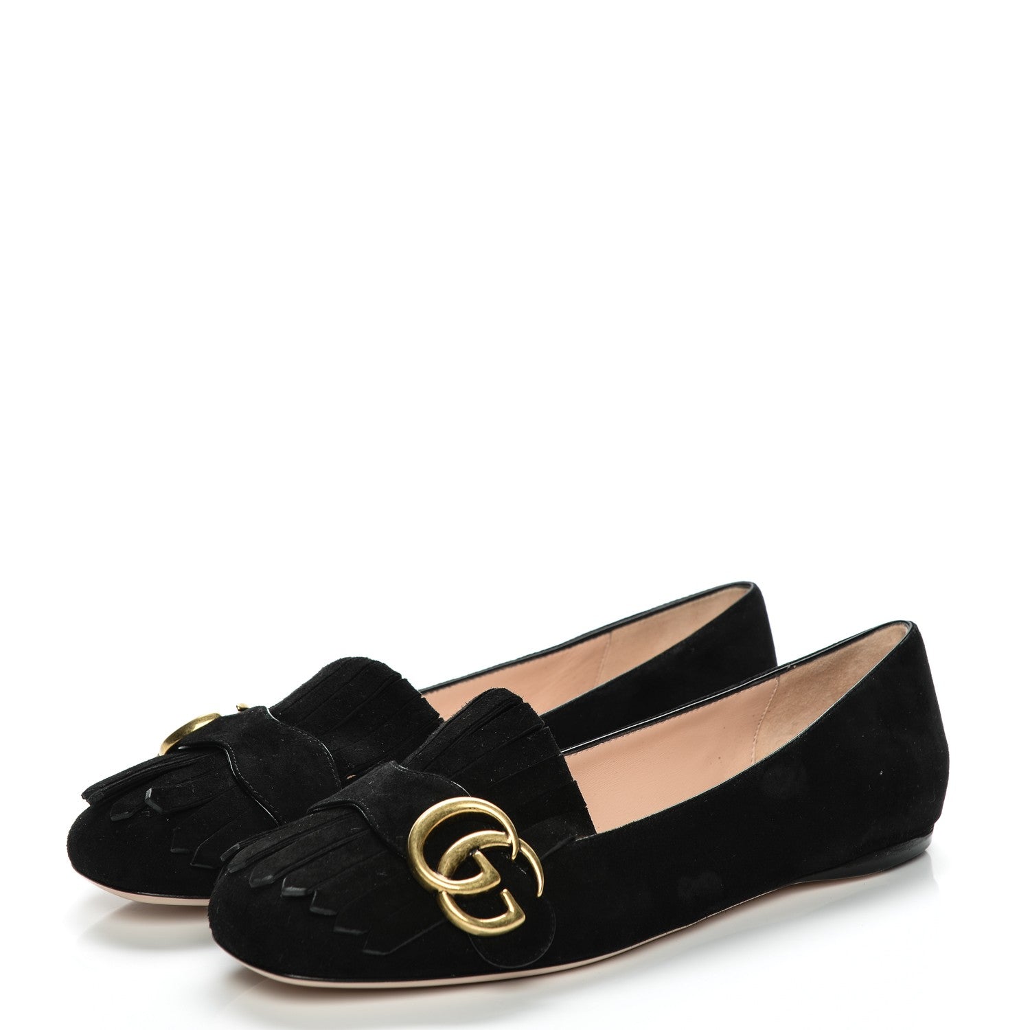 Gucci Kid Scamosciato GG Marmont Fringe Flats 36 Black 3 of 8