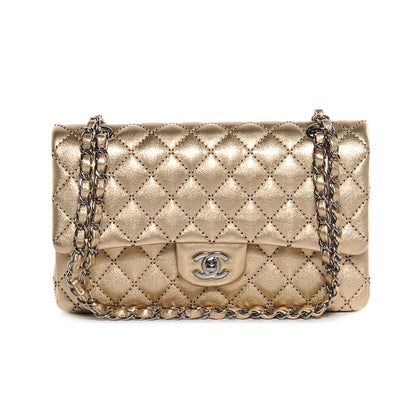 Chanel Metallic Washed Lambskin Quilted Medium Double Flap Dark Gold Black 1 of 8