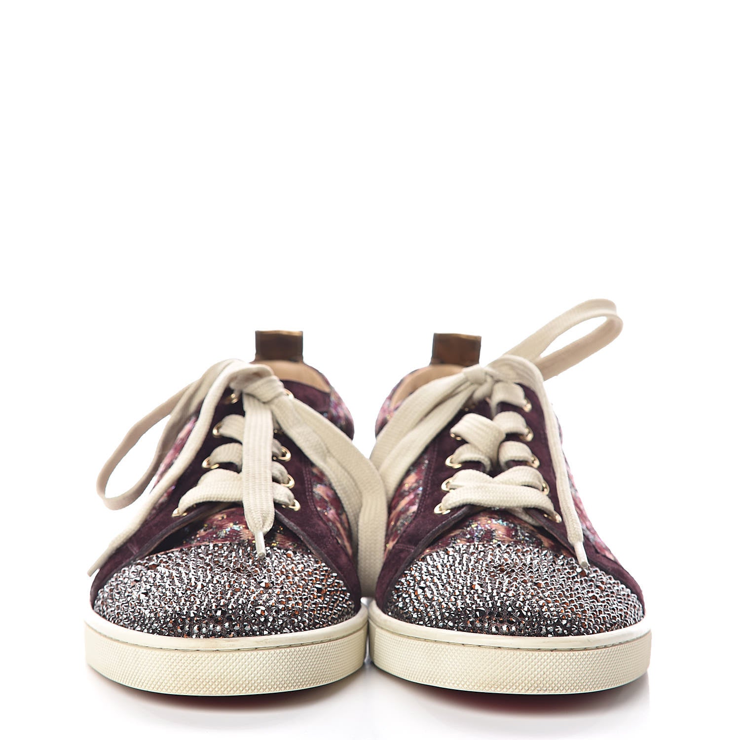 Christian Louboutin Crystal Metallic Suede Peacock Woven Lurex Gondolastrass Sneakers 40 Burgundy 2 of 10