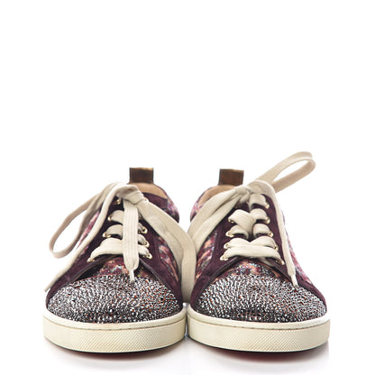 Christian Louboutin Crystal Metallic Suede Peacock Woven Lurex Gondolastrass Sneakers 40 Burgundy 2 of 10