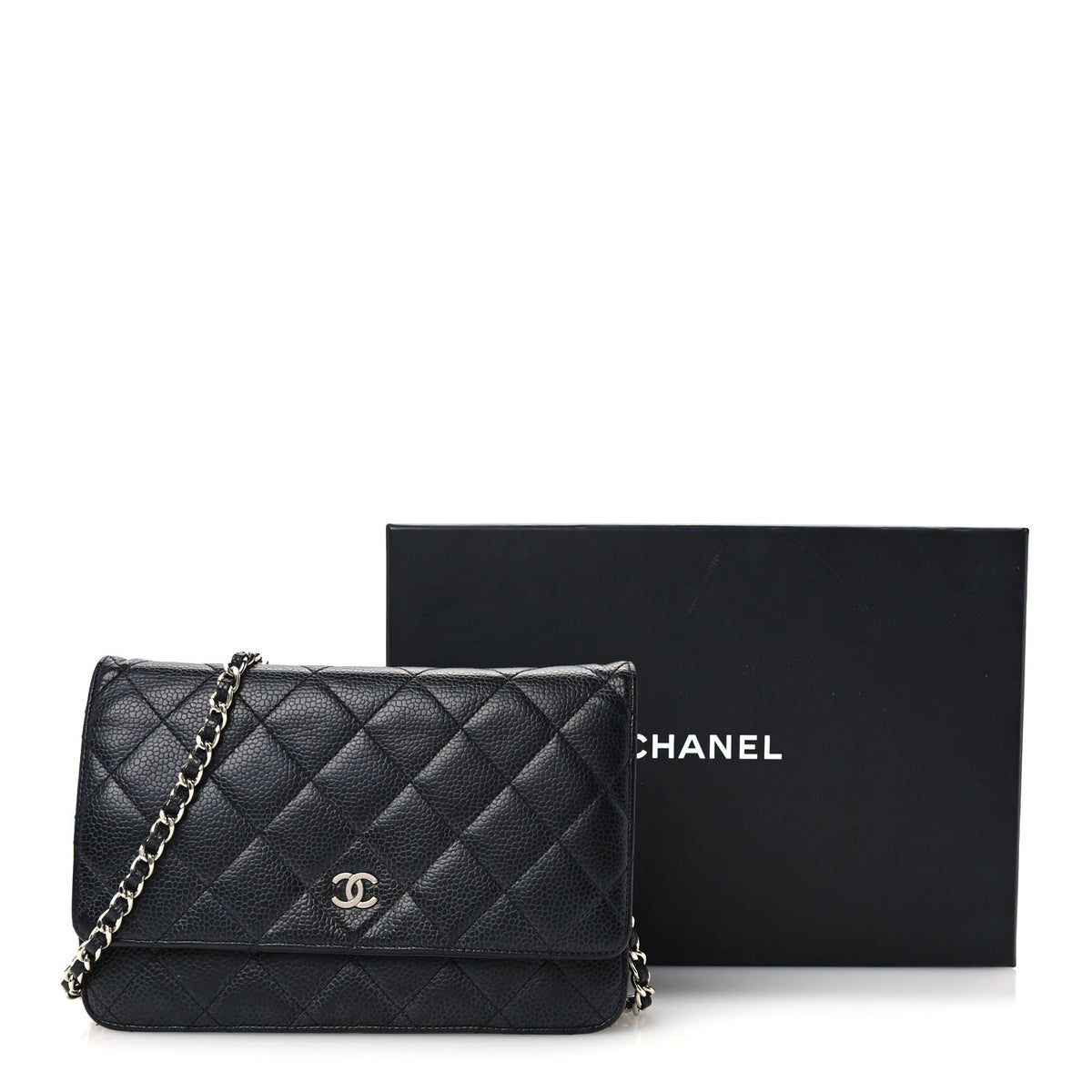 Caviar Quilted Wallet on Chain WOC Black