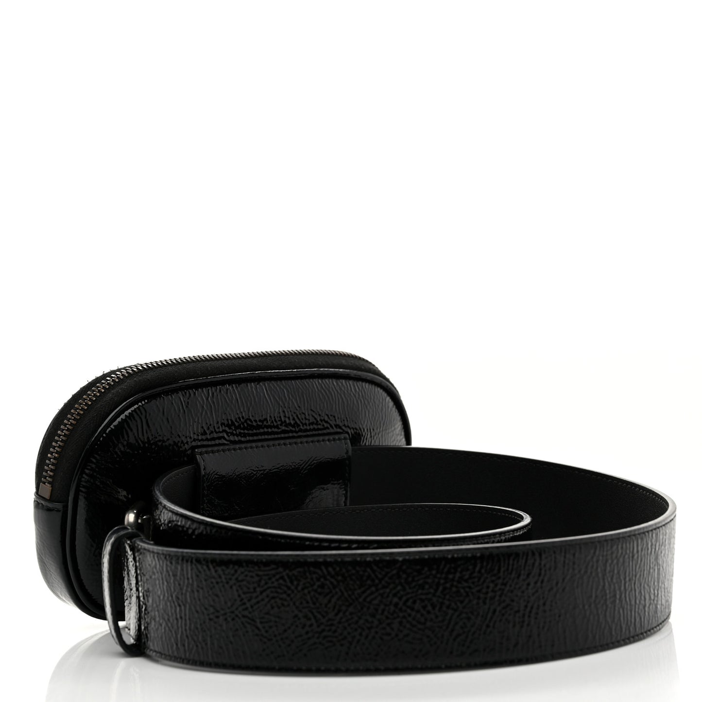 Patent Rubber Game Patch Logo Belt Bag 95 38 Black