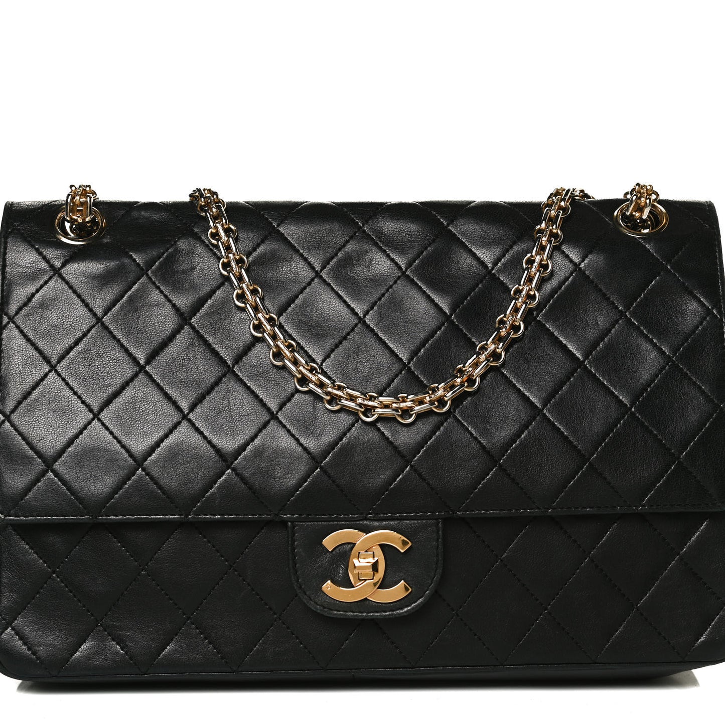 Lambskin Quilted Medium Double Flap Bijoux Chain Black