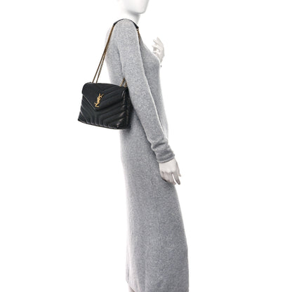 Saint Laurent Grain de Poudre Calfskin Y Quilted Monogram Small Loulou Chain Satchel Black 2 of 8