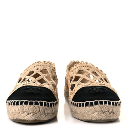 Chanel Woven Fabric Grosgrain CC Espadrilles 39 Beige Black 2 of 9