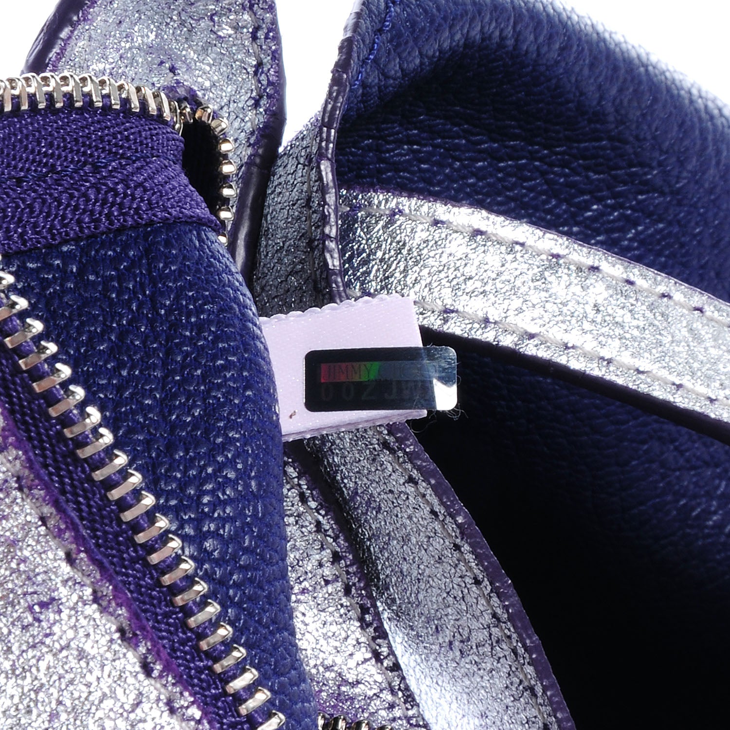 Jimmy Choo Crushed Metallic Leather Sasha Tote Purple Silver 7 of 8