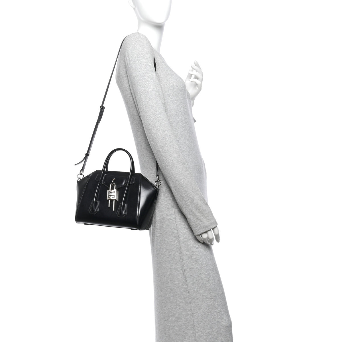 Box Calfskin Mini Lock Antigona Shoulder Bag Black