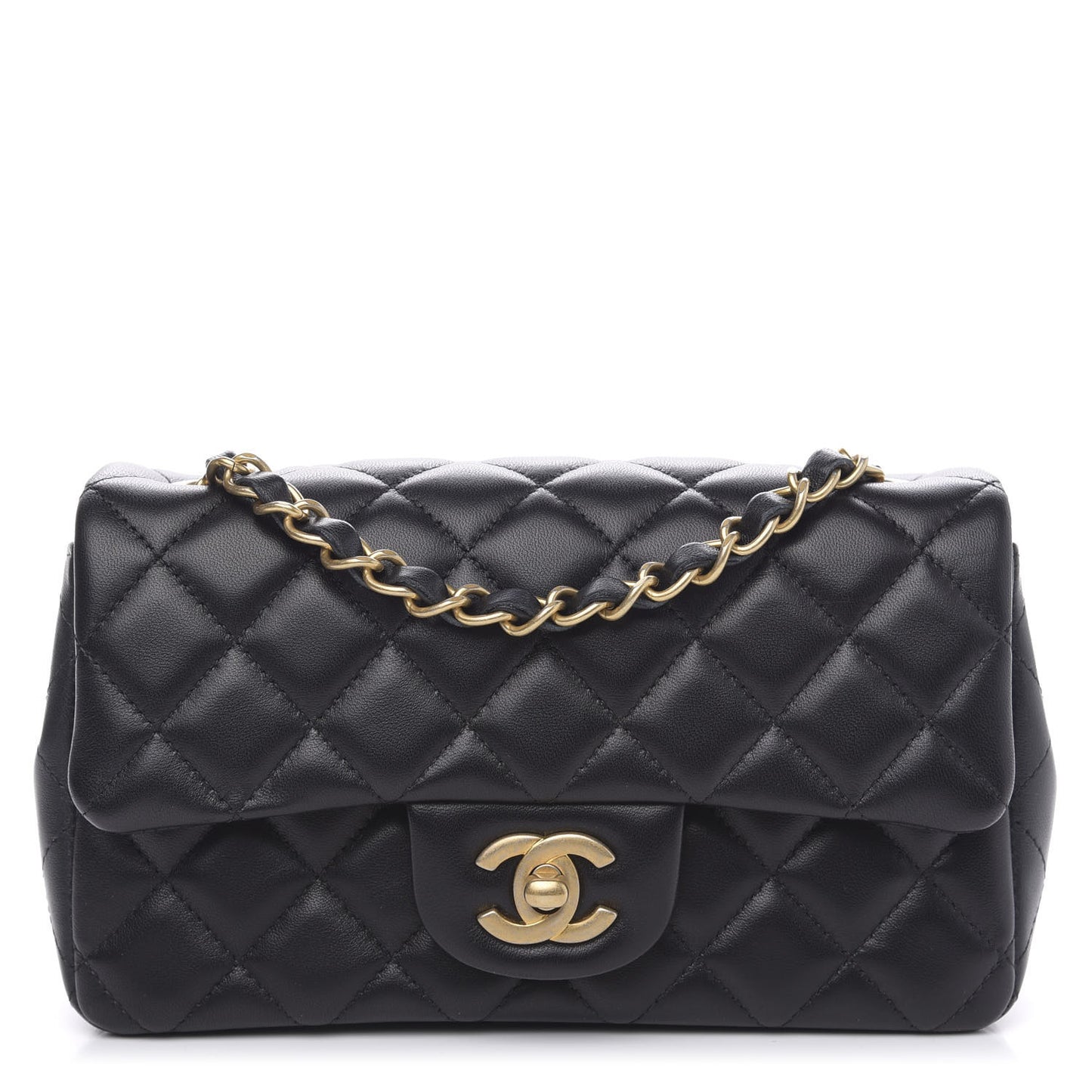 Lambskin Quilted Mini Rectangular Flap Black