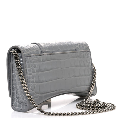Balenciaga Shiny Calfskin Crocodile Embossed Hourglass Chain Bag Balenciaga Steel Grey 3 of 10
