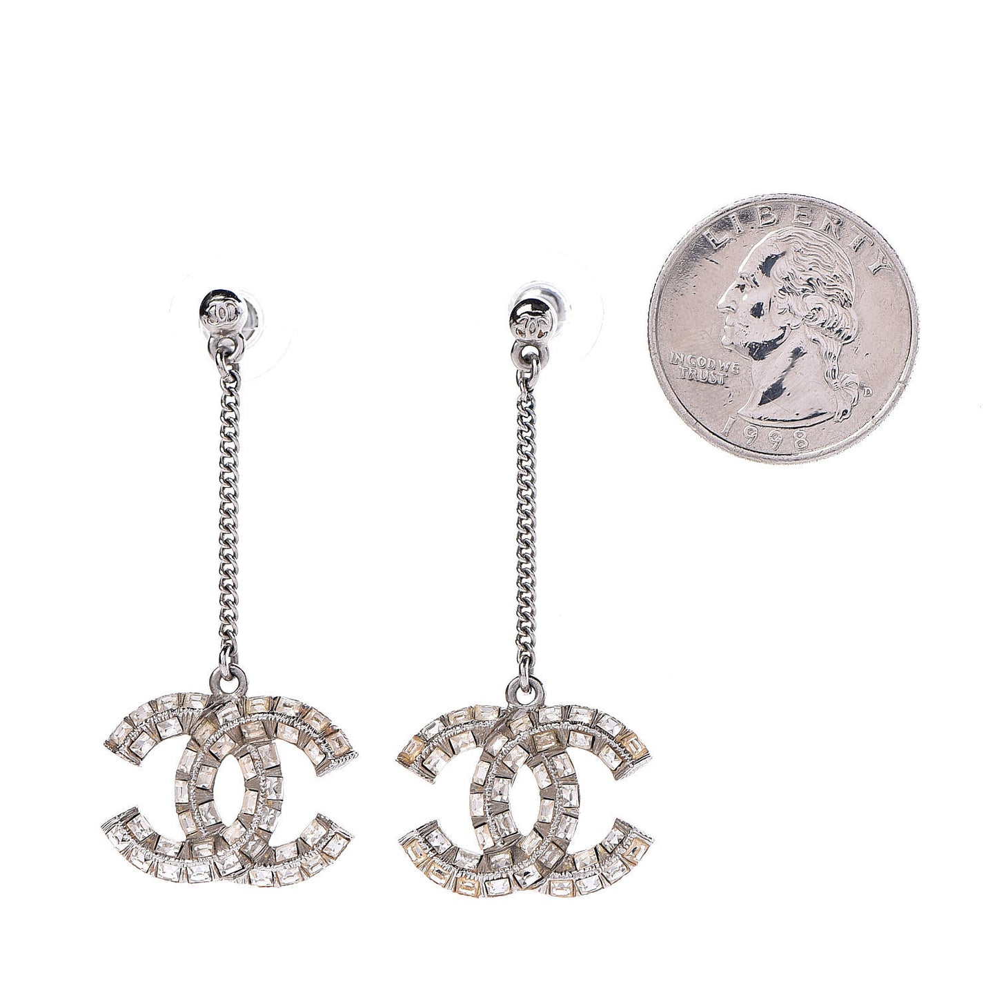 Baguette Crystal CC Dangle Earrings Silver