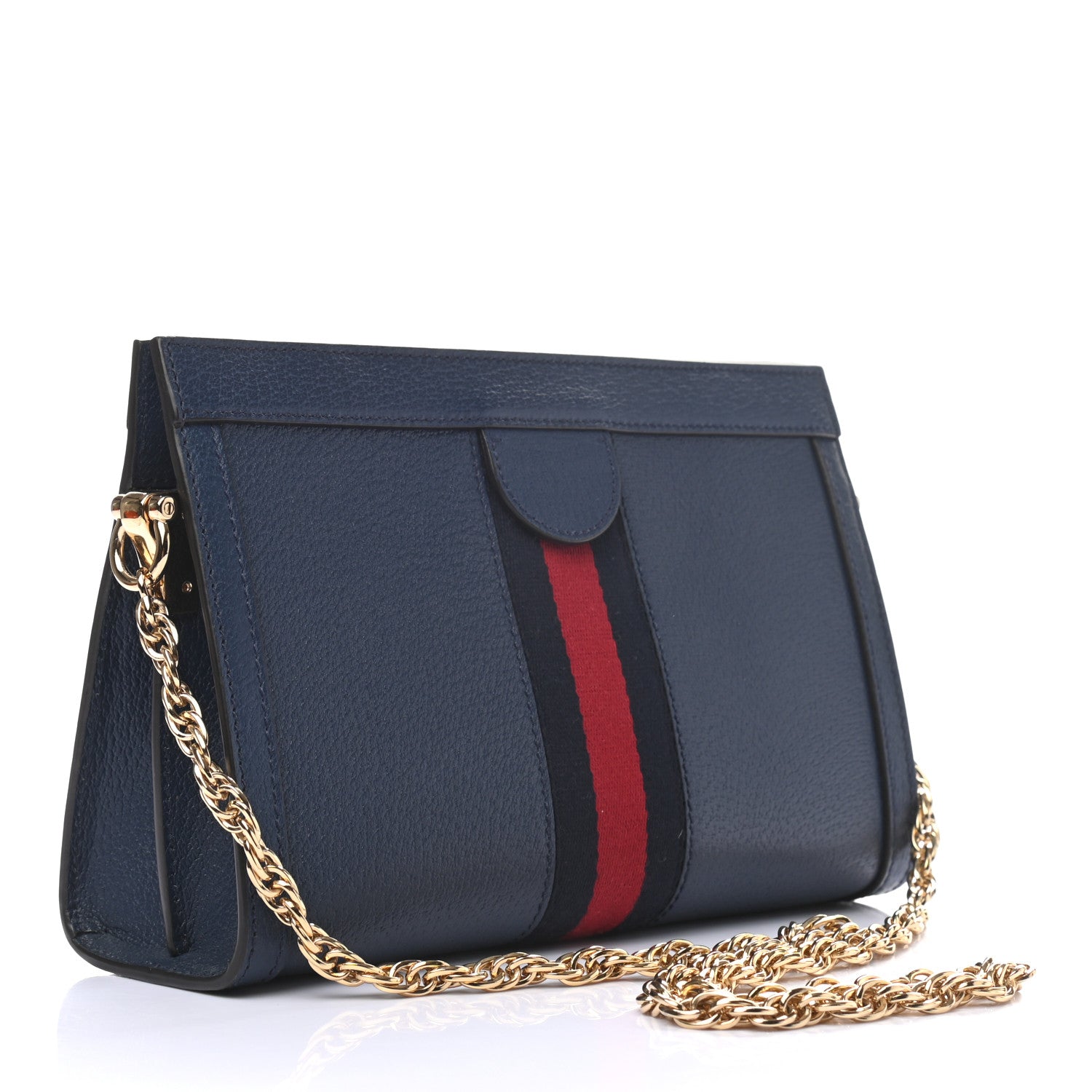 Gucci Textured Calfskin Web Small Ophidia Chain Shoulder Bag Blue Agata 2 of 9