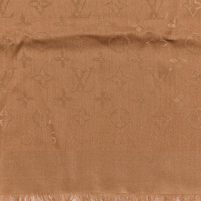 Louis Vuitton Silk Wool Monogram Shine Shawl Caramel 2 of 4