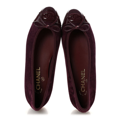 Chanel Suede Patent Calfskin Cap Toe CC Ballerina Flats 38.5 Burgundy 2 of 10