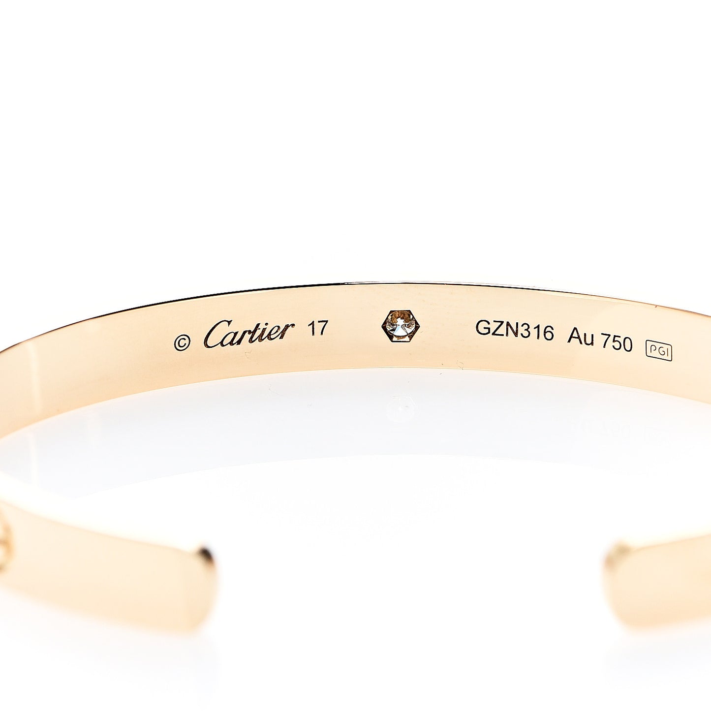 18K Yellow Gold 1 Diamond LOVE Cuff Bracelet 17