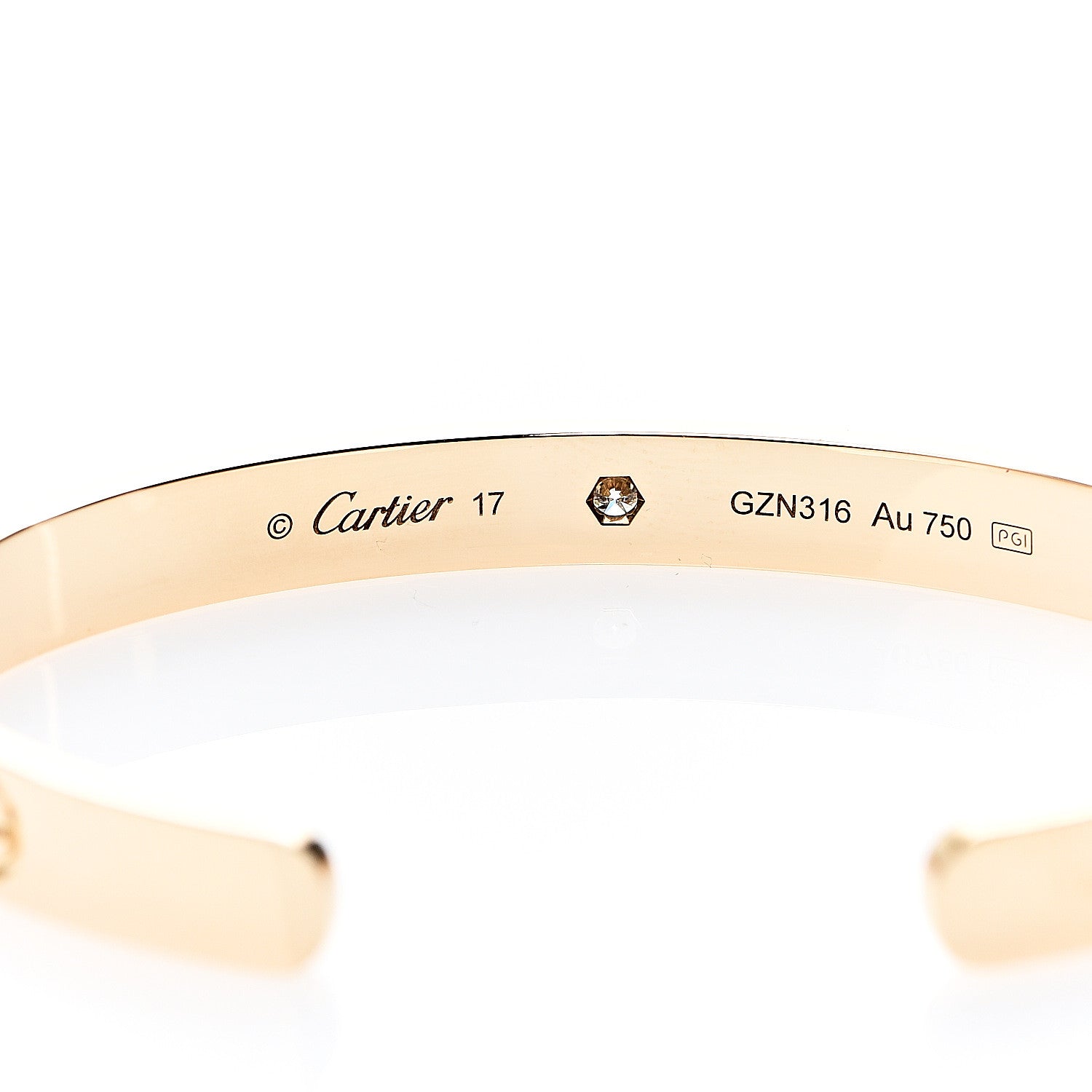 Cartier 18K Yellow Gold 1 Diamond LOVE Cuff Bracelet 17 3 of 5