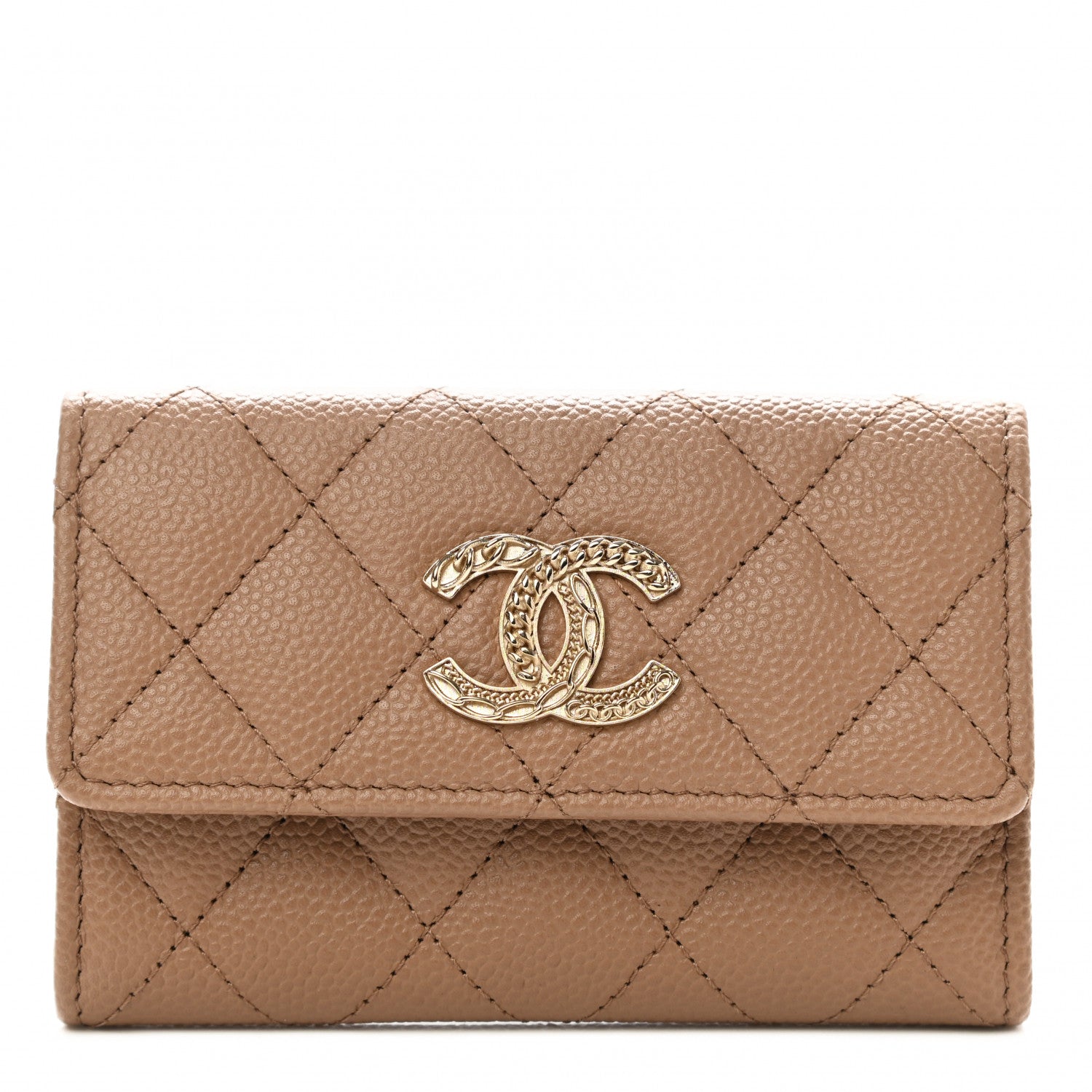 Chanel Caviar Quilted Multi Chain CC Flap Card Holder Beige 1 of 9