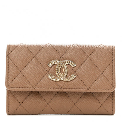 Chanel Caviar Quilted Multi Chain CC Flap Card Holder Beige 1 of 9