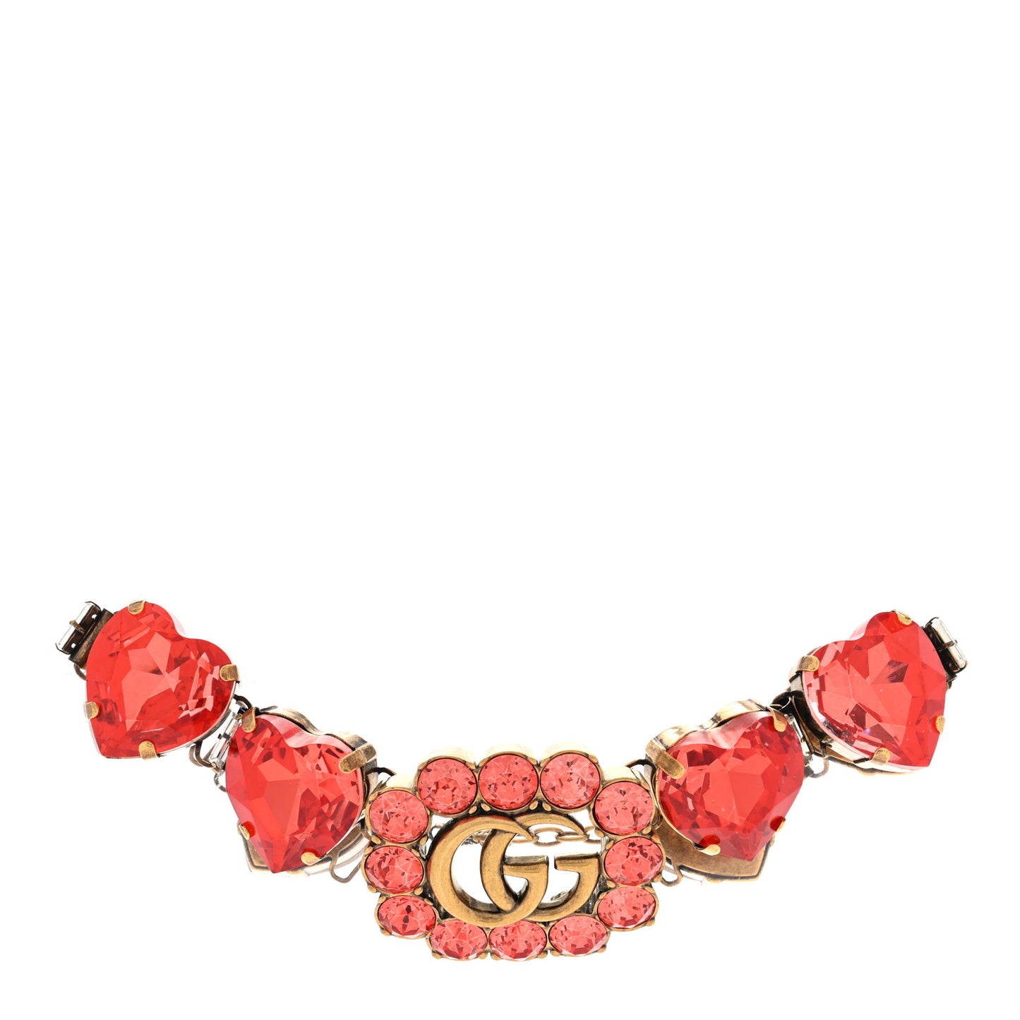 Metal Crystal Heart Choker Necklace Red Gold