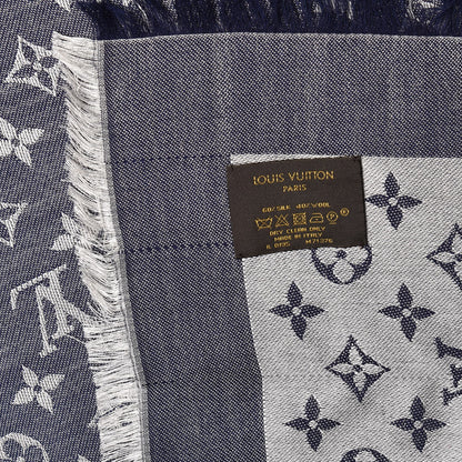 Louis Vuitton Silk Wool Monogram Denim Shawl Blue 4 of 4