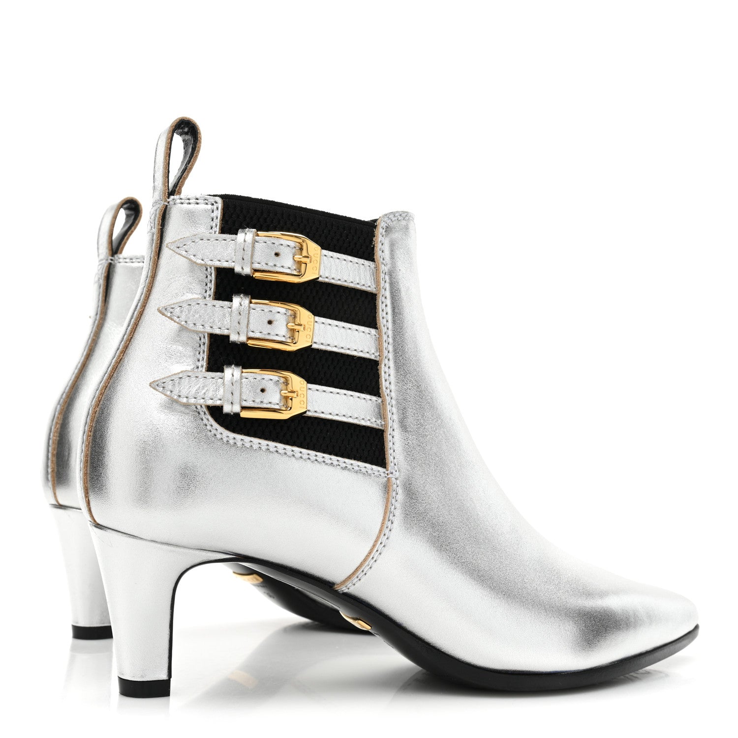 Gucci Metallic Calfskin Cordovan Lux Booties 36 Silver Black 4 of 14