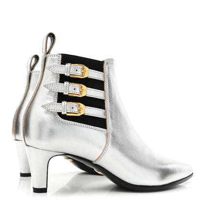 Gucci Metallic Calfskin Cordovan Lux Booties 36 Silver Black 4 of 14