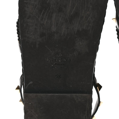 Valentino Garavani Calfskin Rockstud Torchon Espadrille Sandals 38 Black 6 of 7
