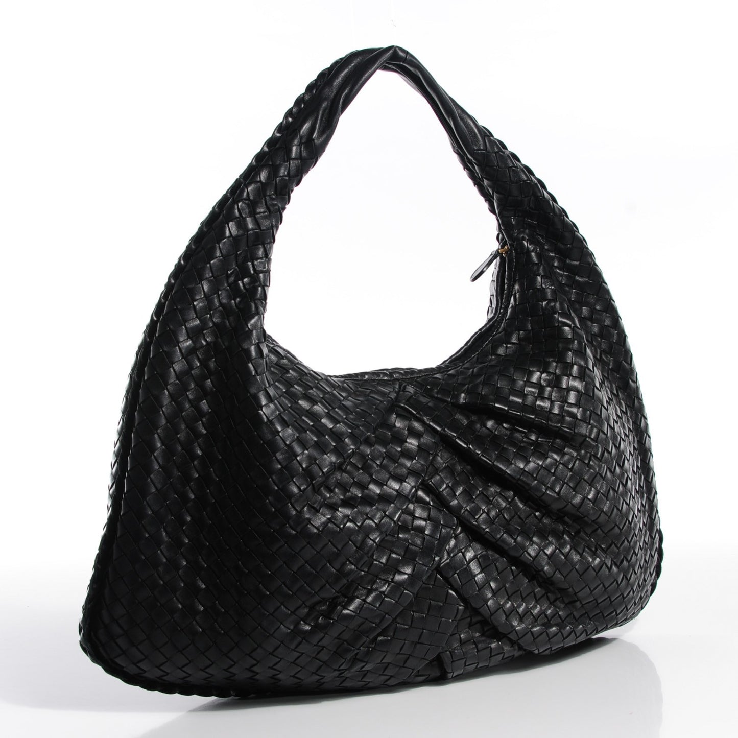 Nappa Intrecciato Pleated Large Veneta Hobo Black