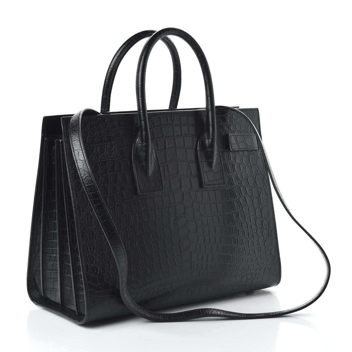 Calfskin Crocodile Embossed Small Sac de Jour Black