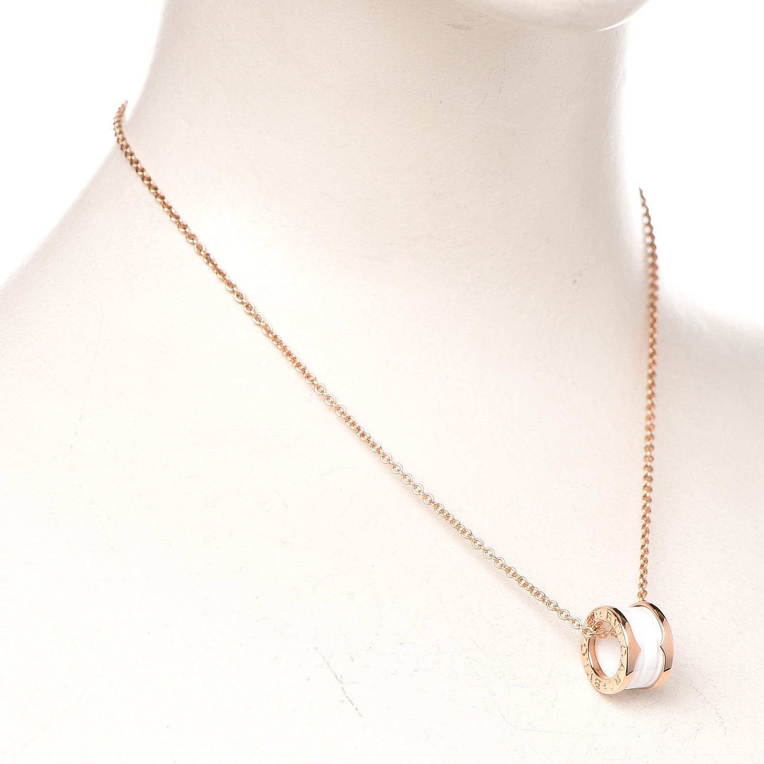 Bulgari 18K Rose Gold White Ceramic B.Zero1 Pendant Necklace 2 of 7