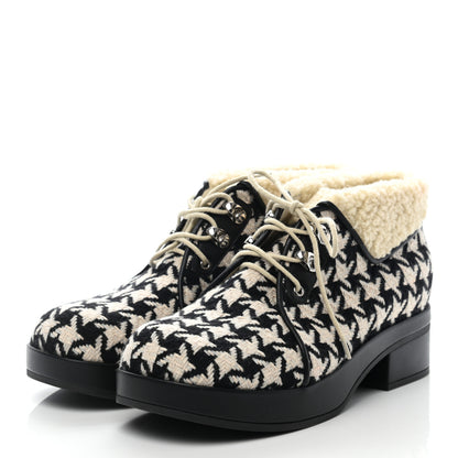Gucci Optical Tweed Faux Shearling Houndstooth Victor Lace Up Ankle Boots 39.5 White Black 3 of 7