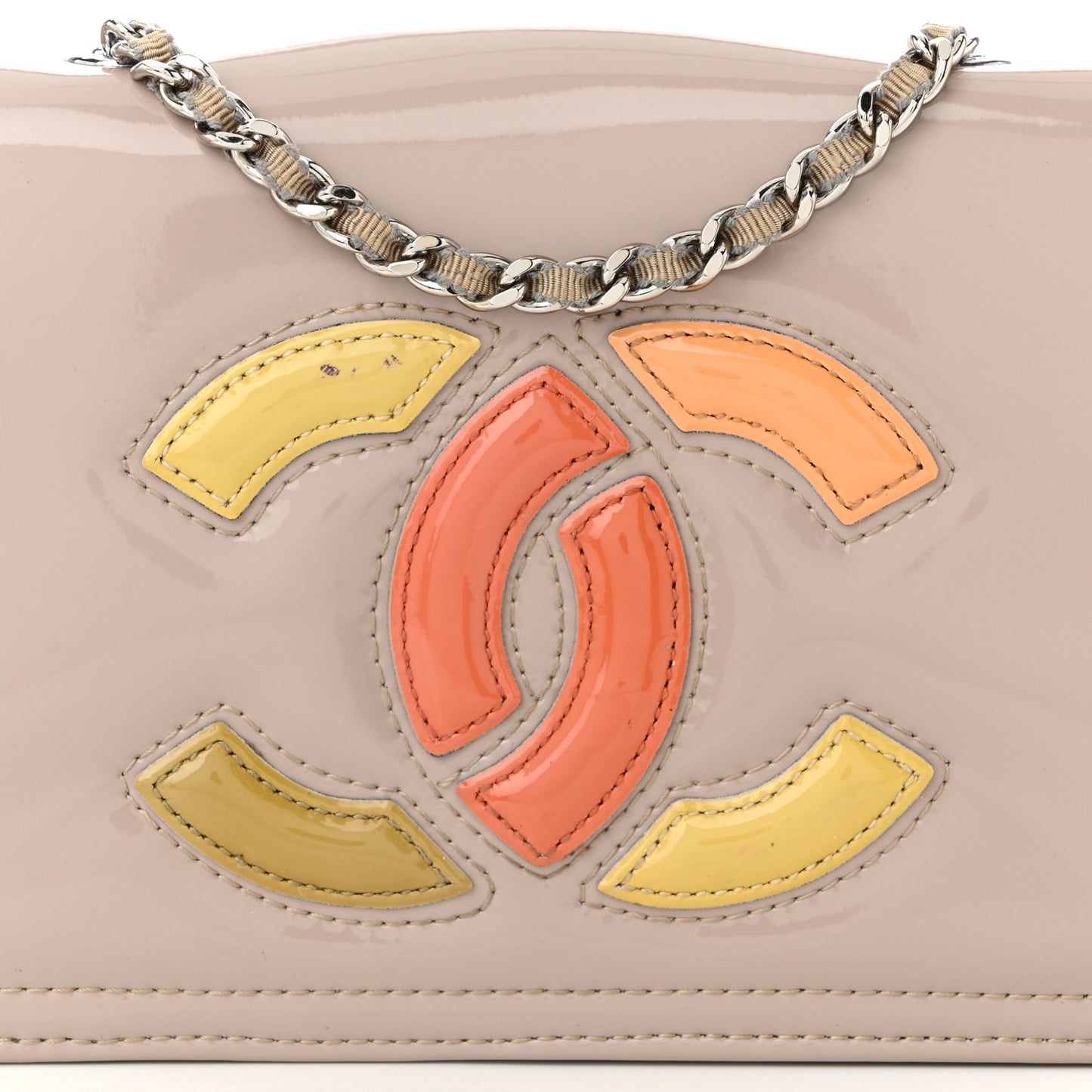 Vinyl Lipstick Wallet On Chain WOC Beige