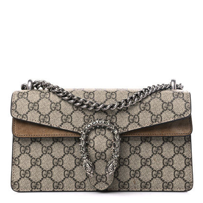 Gucci GG Supreme Monogram Suede Crystal Small Dionysus Shoulder Bag Beige Ebony Taupe 1 of 13