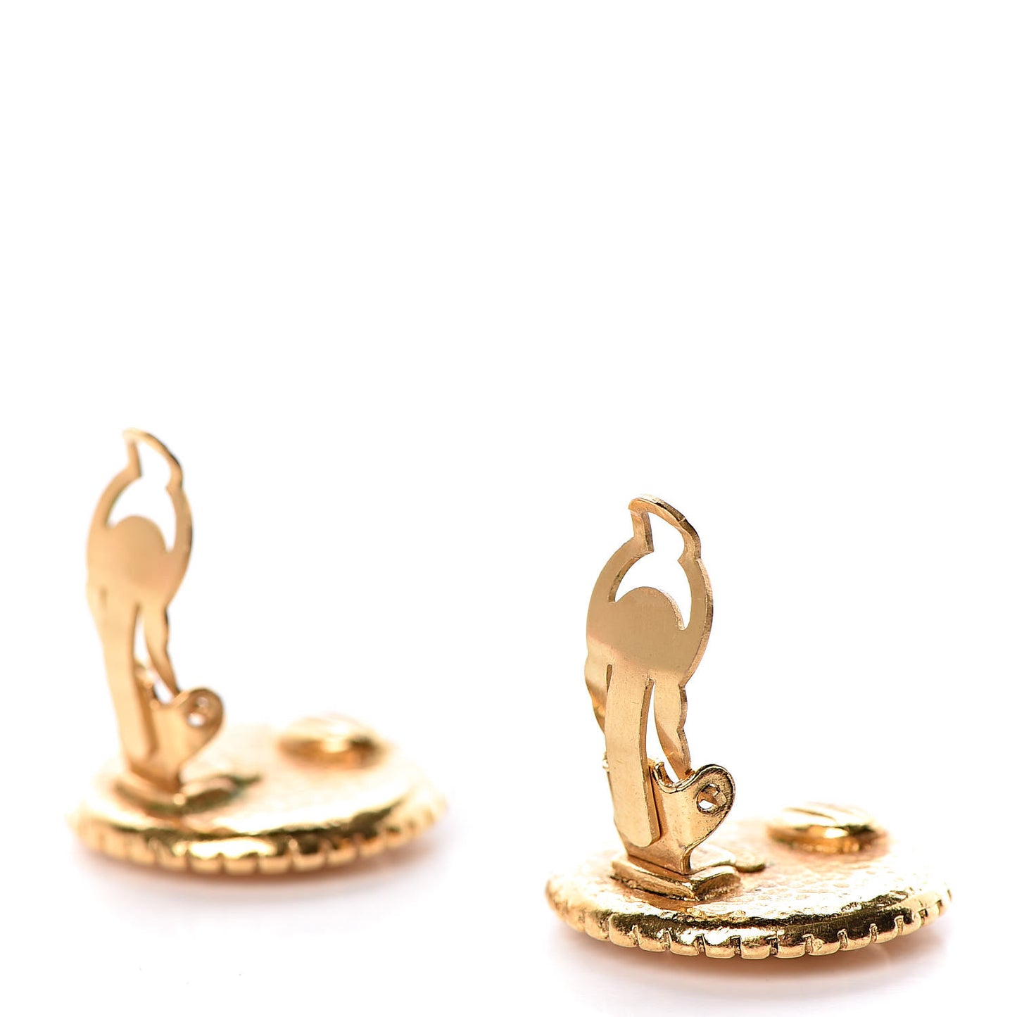 CC Button Clip On Earrings Gold