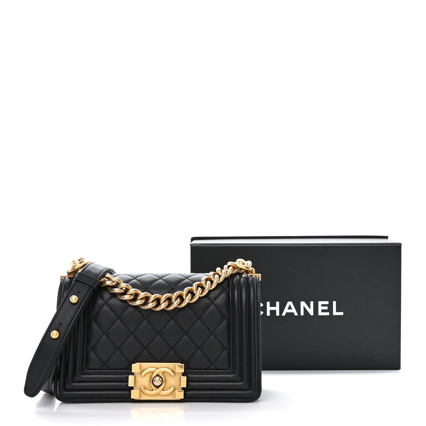 Calfskin Quilted Small Boy Flap Black