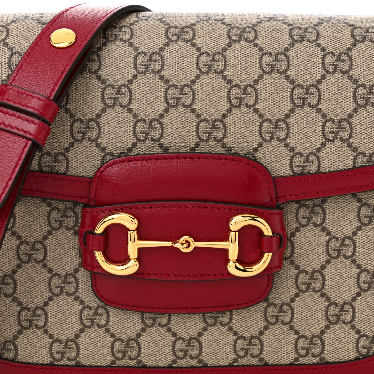 Gucci GG Supreme Monogram Azalea Calfskin Horsebit 1955 Shoulder Bag Beige Ebony New Cherry Red 8 of 10