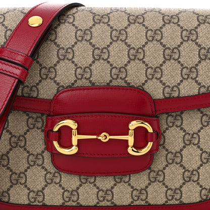 Gucci GG Supreme Monogram Azalea Calfskin Horsebit 1955 Shoulder Bag Beige Ebony New Cherry Red 8 of 10