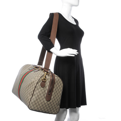 Gucci GG Supreme Monogram Textured Dollar Calfskin Web Large Savoy Duffle Bag Beige Ebony New Acero 2 of 7
