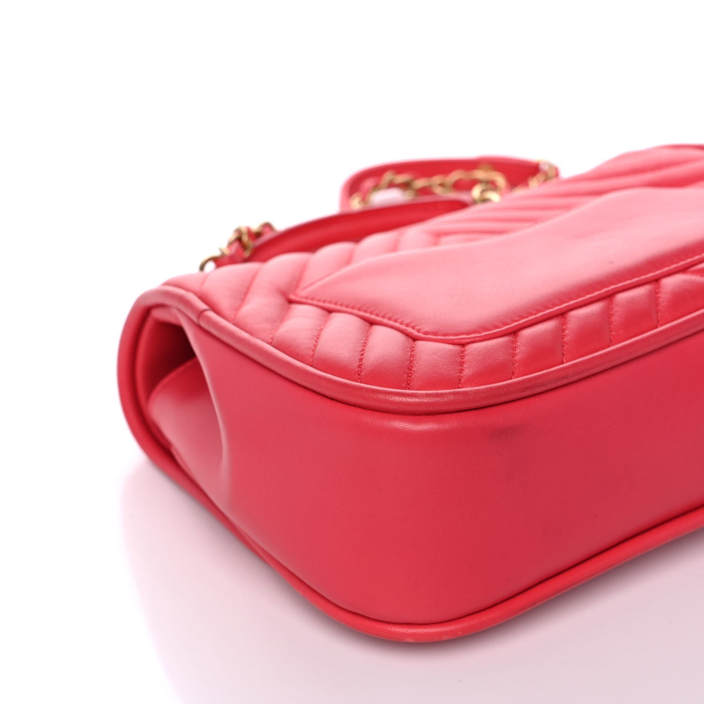 Lambskin Reverse Chevron Quilted Round Top Handle Flap Red