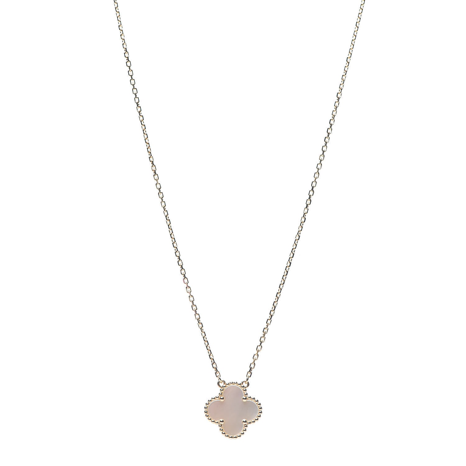 Van Cleef & Arpels 18K Yellow Gold Mother of Pearl Vintage Alhambra Pendant Necklace 1 of 7