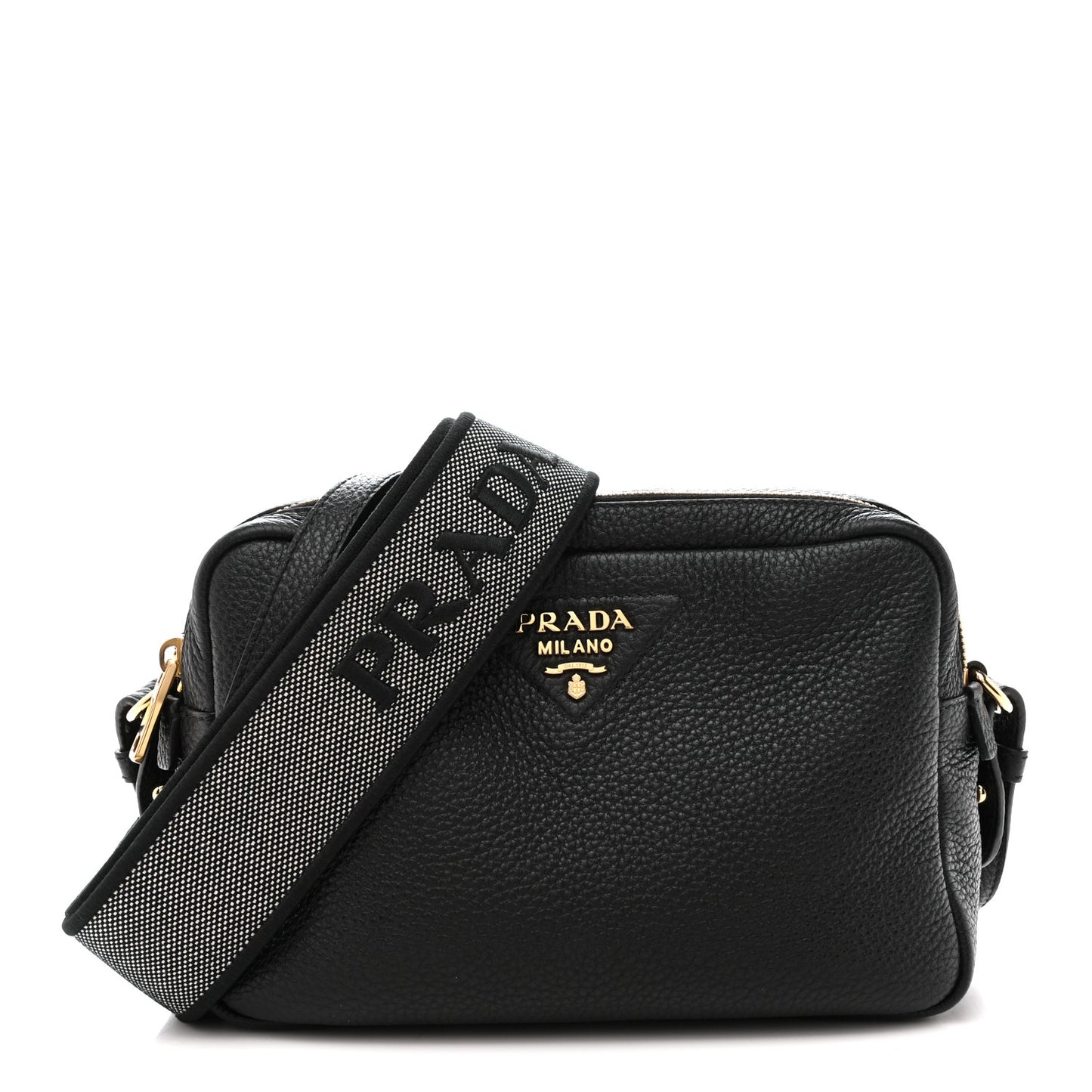 Vitello Daino Soft Medium Double Zip Shoulder Bag Black