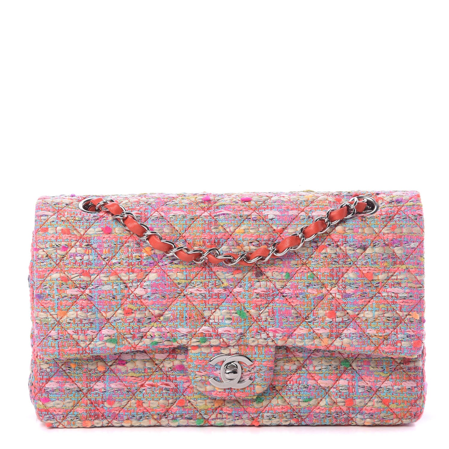Chanel Tweed Quilted Medium Double Flap Pink 1 of 12