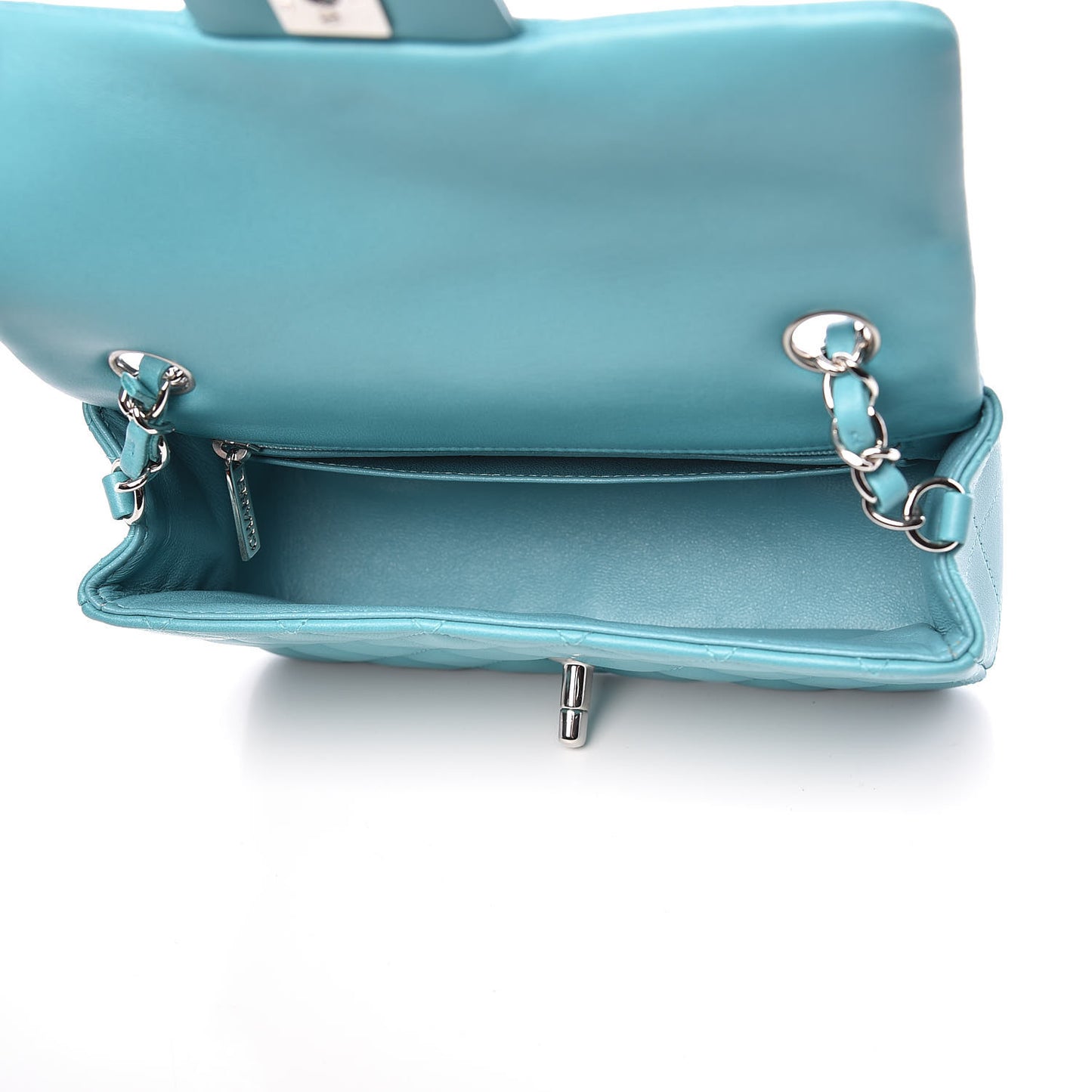 Lambskin Quilted Mini Rectangular Flap Light Blue
